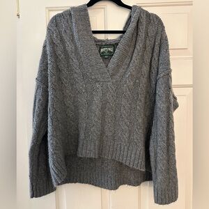 American Eagle Outfitters Women's Grey Cable Knit Sweater with Hood